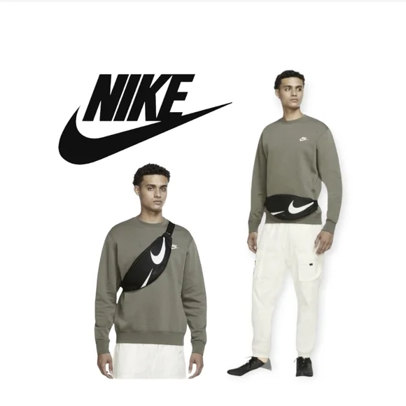 New Nike Swoosh Heritage Crossbody Shoulder Festival Waist Bag Pouch Black White - Picture 1 of 8